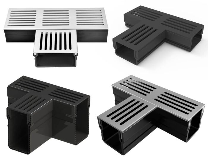 T-Stücke der Design Entwässerungsrinne mit Aluminiumrost.
