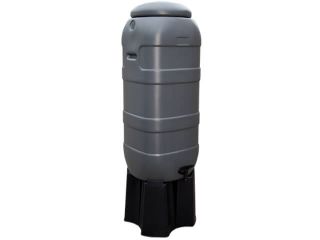 Kunststoff Regentonne Slimline (Rainsaver) anthrazit 100 Liter auf Fuβ.